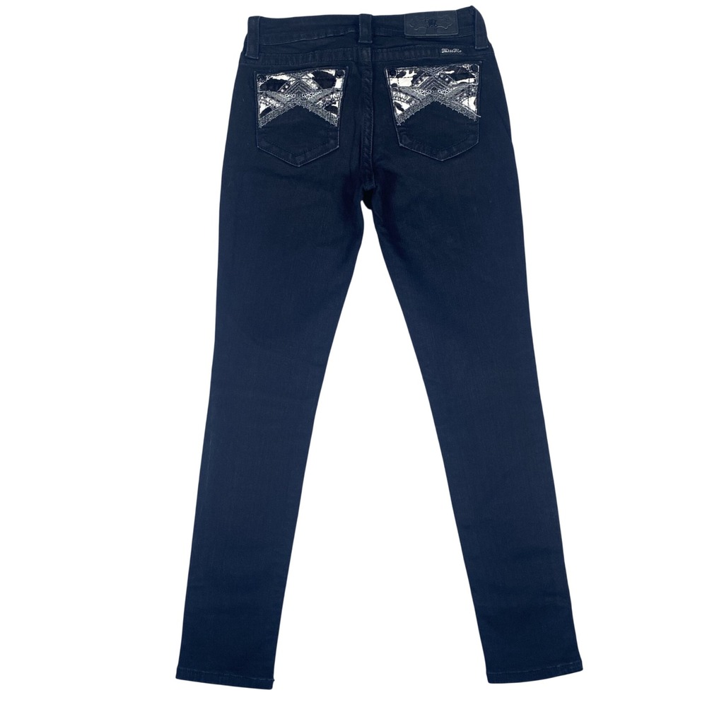 Miss Me Skinny Jeans Womens 27 Black Cowhide Lace Rhinestone Embellished - Picture 1 of 16